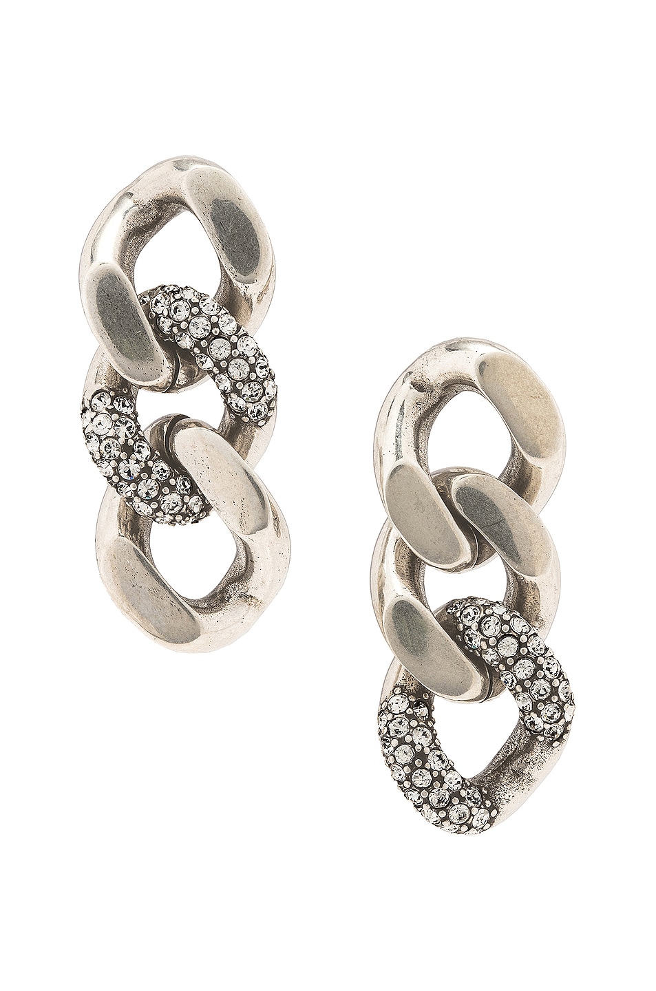 Image 1 of Saint Laurent Rhinestone Thick Curb Chain Earrings in Argent Oxyde & Crystal