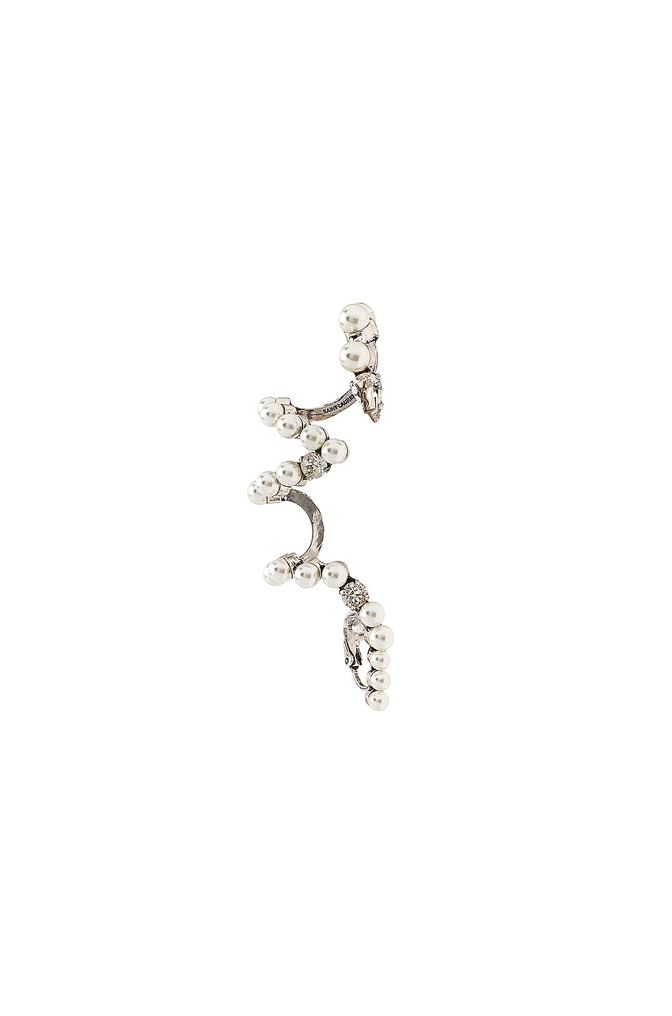 Image 1 of Saint Laurent Strass and Pearl Ear Climber in Argent Oxyde