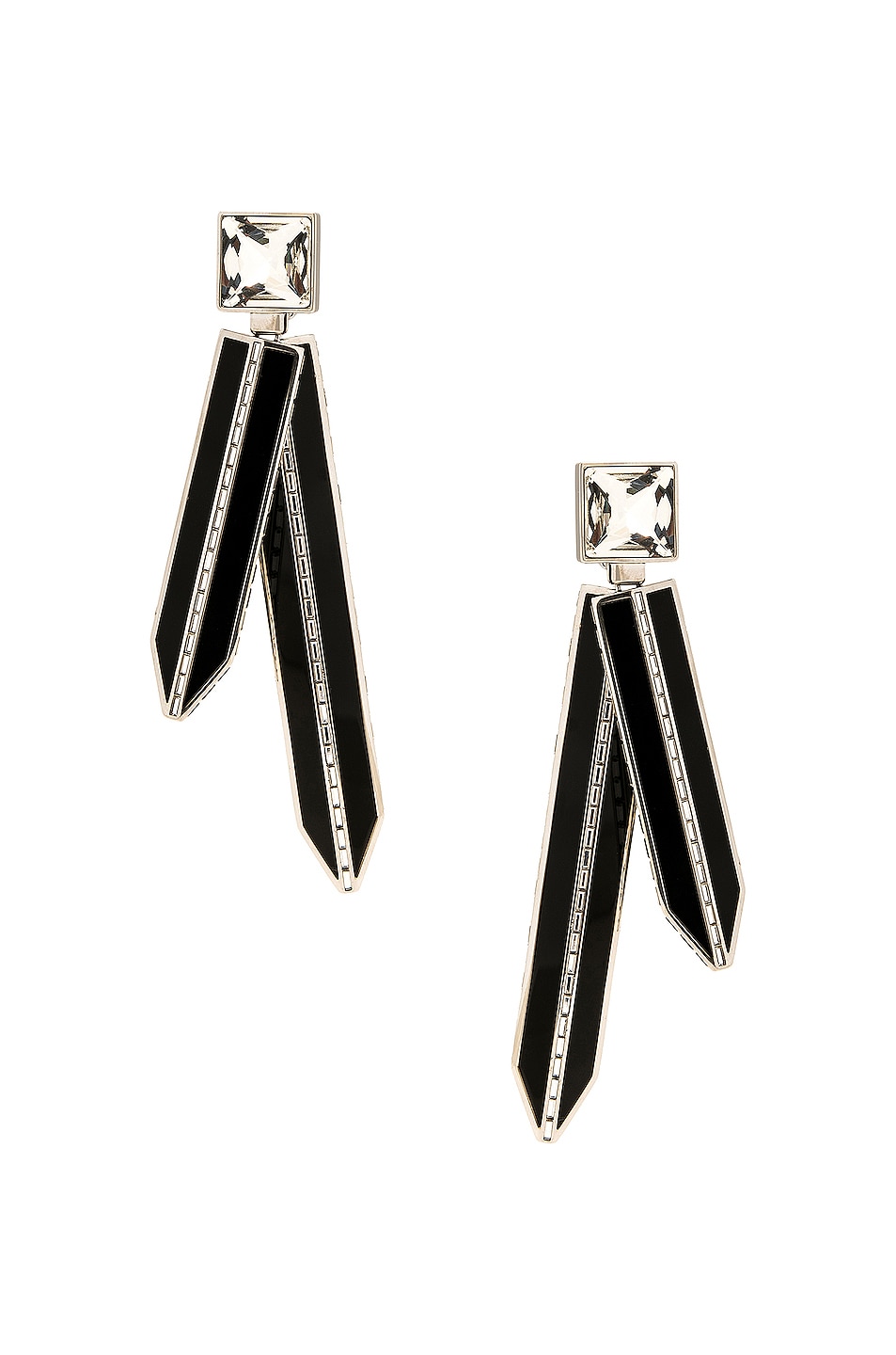 Image 1 of Saint Laurent Pear Rhinestone Earrings in Argent Oxyde, Crystal, & Nero