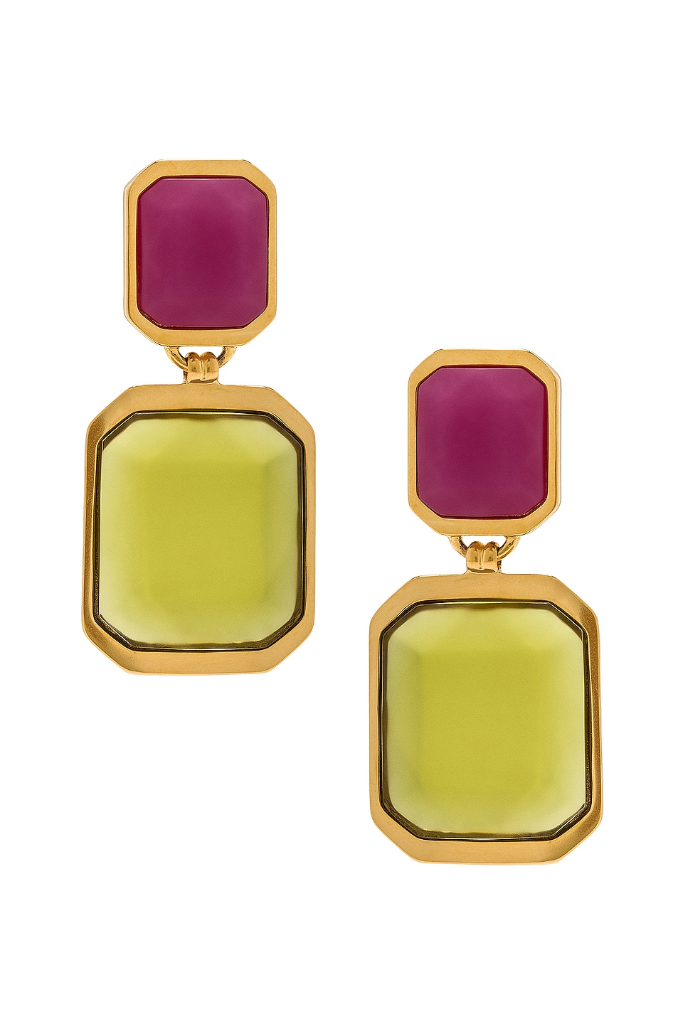 Image 1 of Saint Laurent Octagon Drop Earrings in Dore & Rose Fuchsia