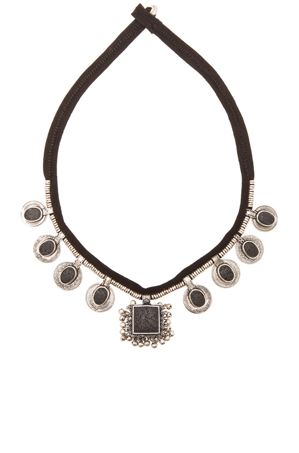 Image 1 of Saint Laurent Patti Medallion Collar in Vieil Argent & Black