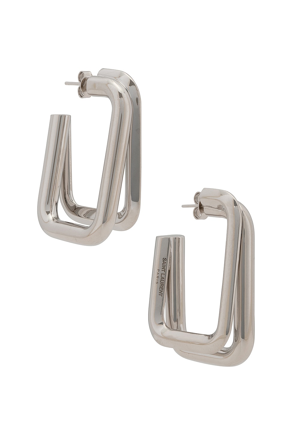 Image 1 of Saint Laurent Square Double Thread Earrings in Silver