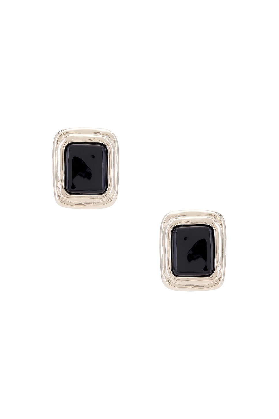 Image 1 of Saint Laurent Square Cabochon Earrings in Black & Pale Gold