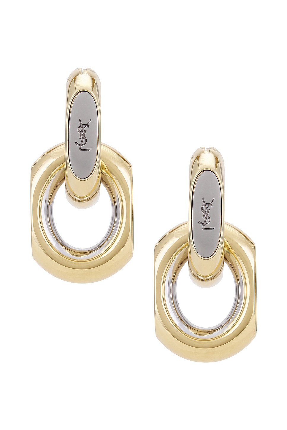 Image 1 of Saint Laurent YSL Duo Link Earrings in Dore & Palladium