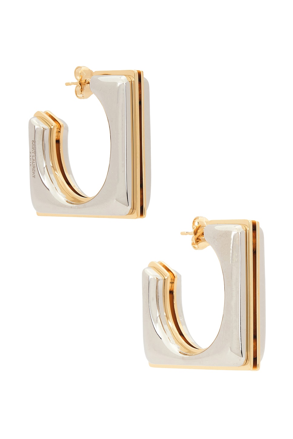 Shop Saint Laurent Split Square Earrings In Palladium & Gold