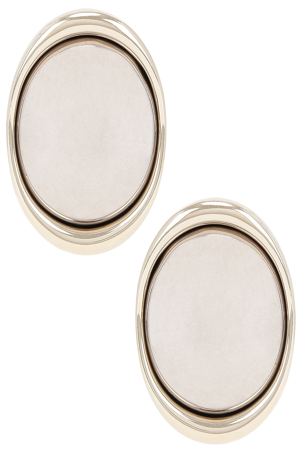 Shop Saint Laurent Oval Earrings In Or Pale & Argent Oxy