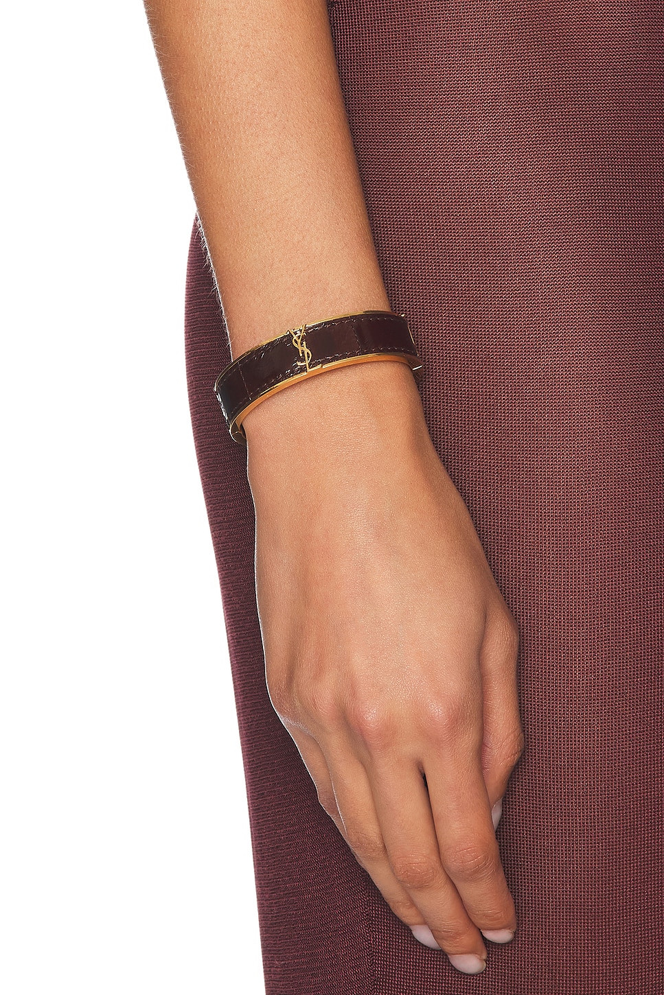 Shop Saint Laurent Lizard Bangle In Scotch Brown & Dark Scotch Brown