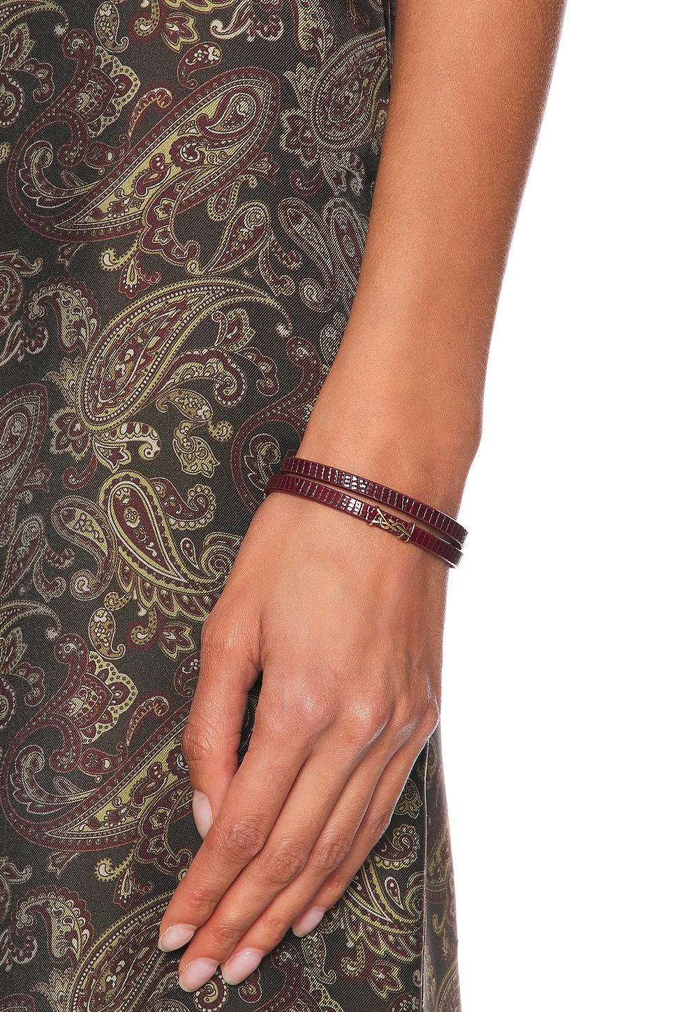 Saint Laurent Double Wrap Bracelet In Burnt Sand & Dark Burgundy
