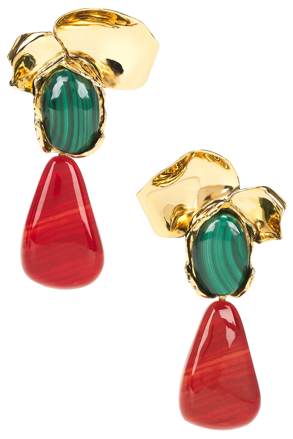 Image 1 of Saint Laurent Pendant Earrings in Or Laiton, Malachite, & Resine