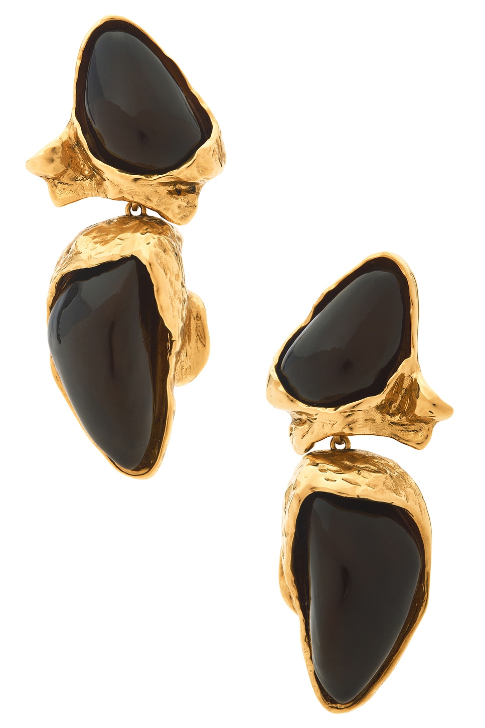 Image 1 of Saint Laurent Double Pendant Earrings in Or Laiton & Milky Brown