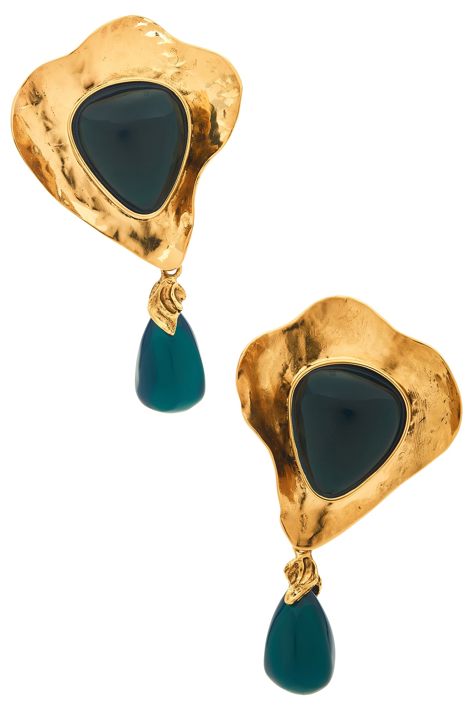 Image 1 of Saint Laurent Drop Earrings in Or Laiton & Vert Fonce