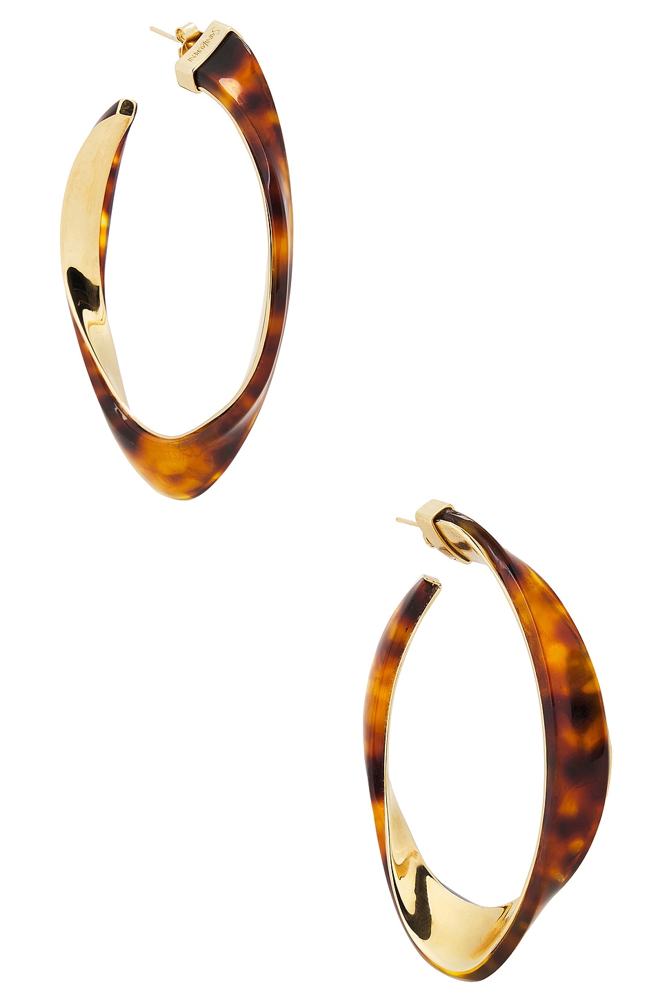 Image 1 of Saint Laurent Twisted Hoop Earrings in Or Laiton & Turtle Shell