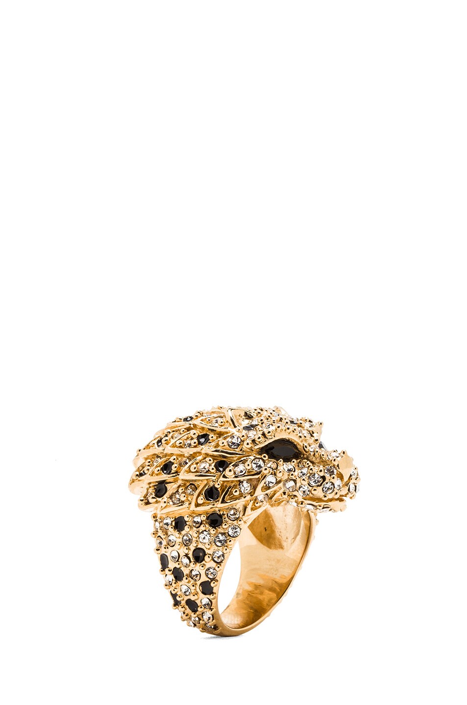 Saint Laurent Lion Ring in Gold, Crystal & Black | FWRD