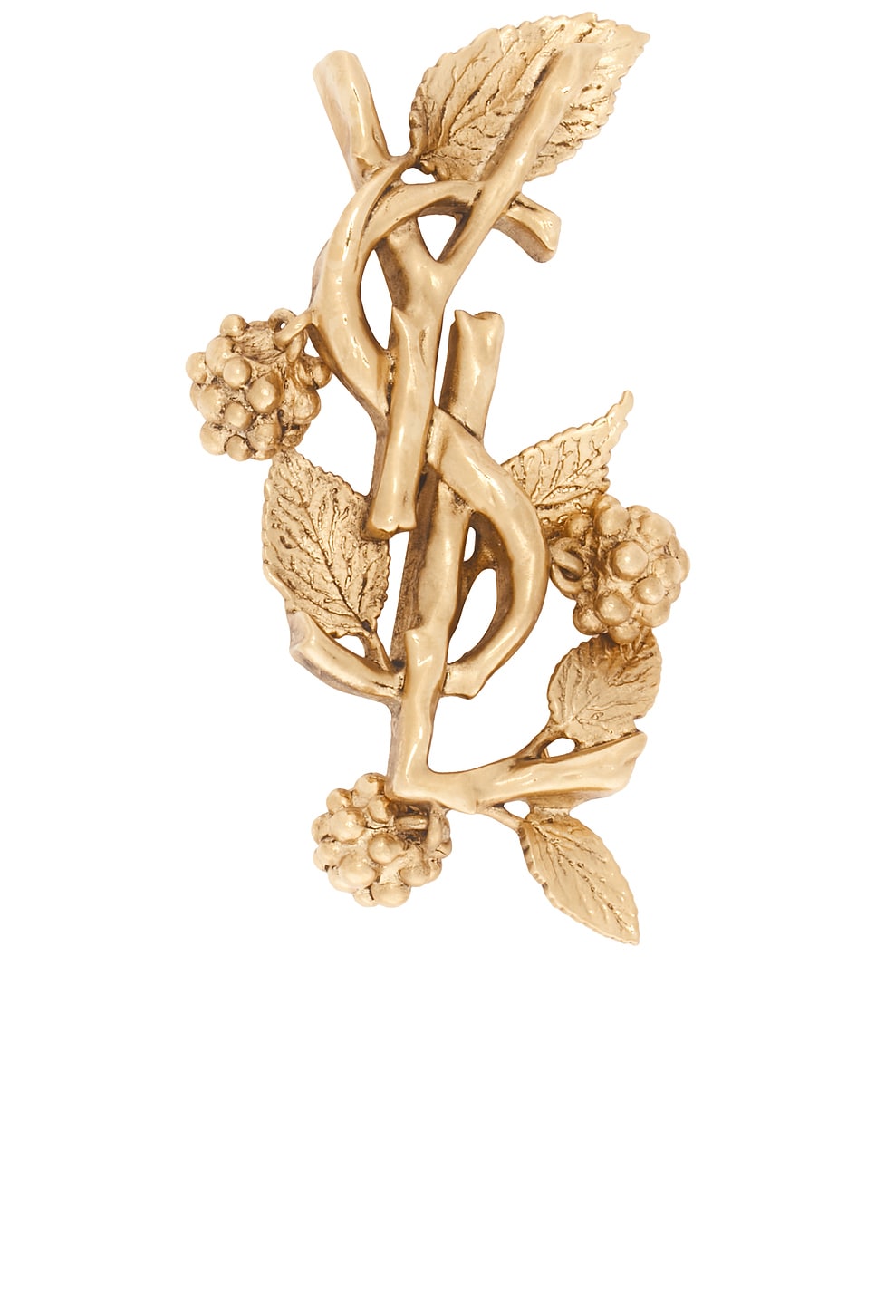 Saint Laurent YSL Mulberry Brooch in Metallic Gold