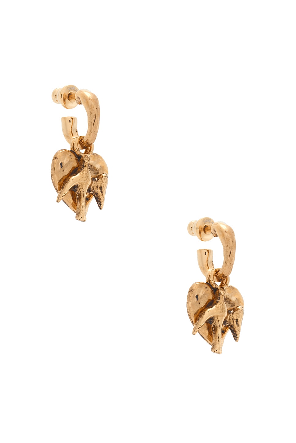 Saint Laurent YSL Dove & Heart Charm Hoop Earrings in Metallic Gold
