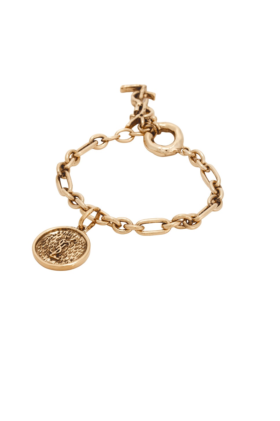 Saint Laurent YSL Medal Bracelet in Metallic Gold