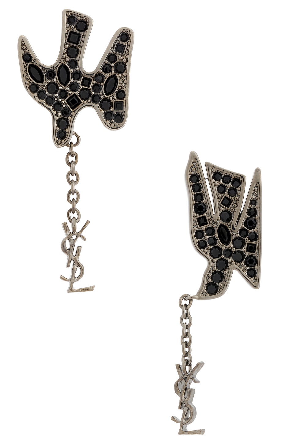 Saint Laurent YSL Pendant Incrusted Dove Earrings in Black