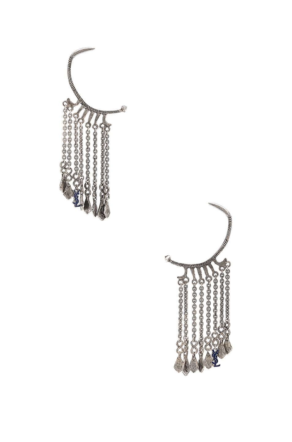 Image 1 of Saint Laurent Beaded Drop Hoop Earrings in Oxidized Silver & Cobalt Blue