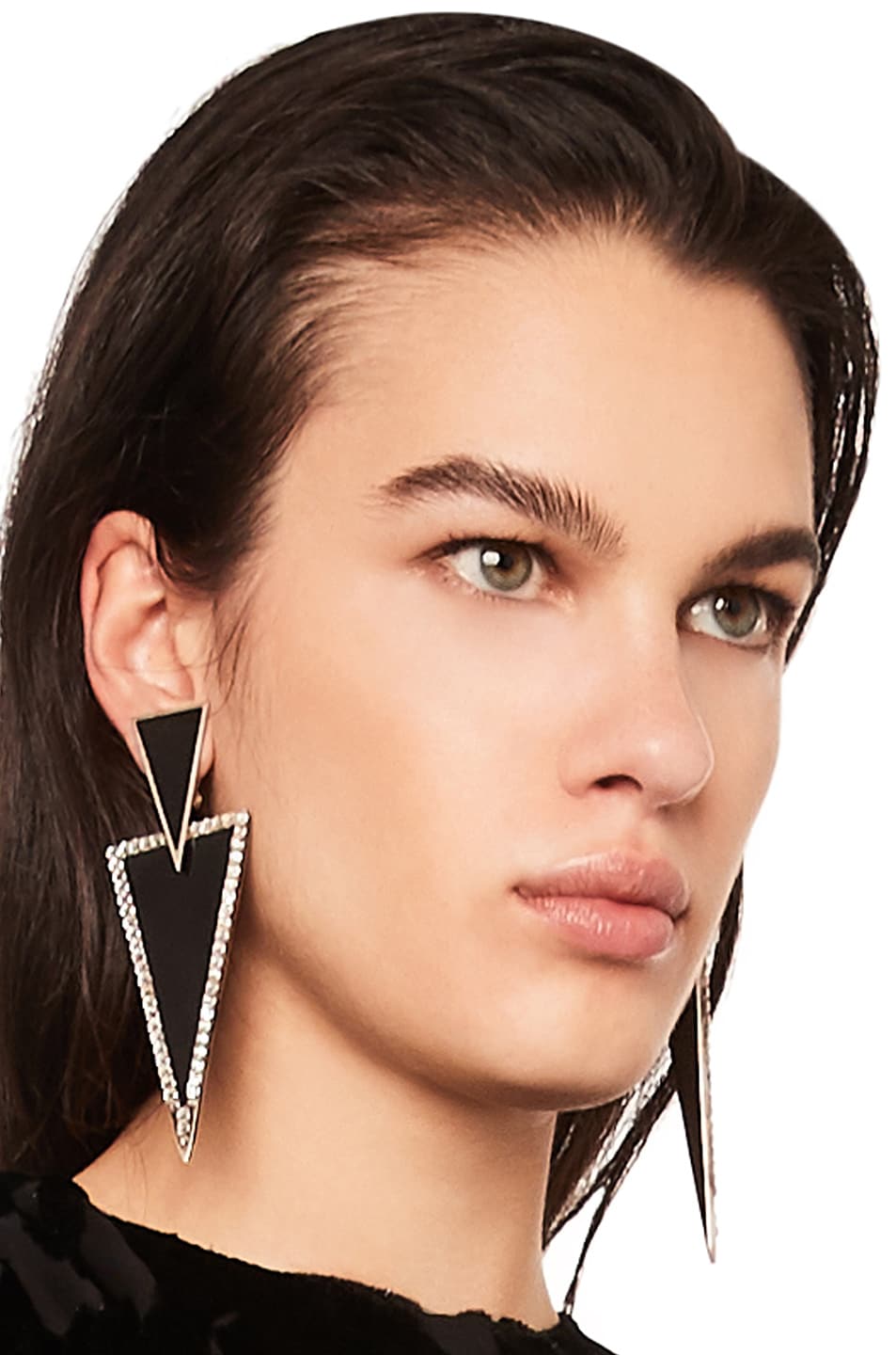 Image 1 of Saint Laurent Triangle Drop Earrings in Palladium, Black & Crystal