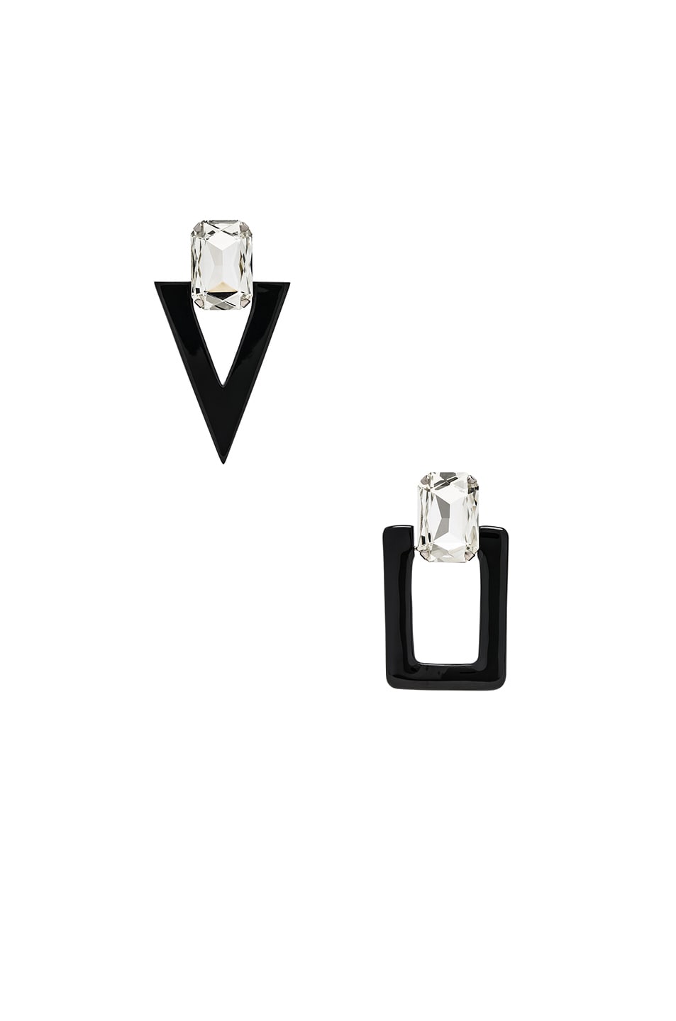 Image 1 of Saint Laurent Rectangle & Triangle Drop Earrings in Palladium, Black & Crystal