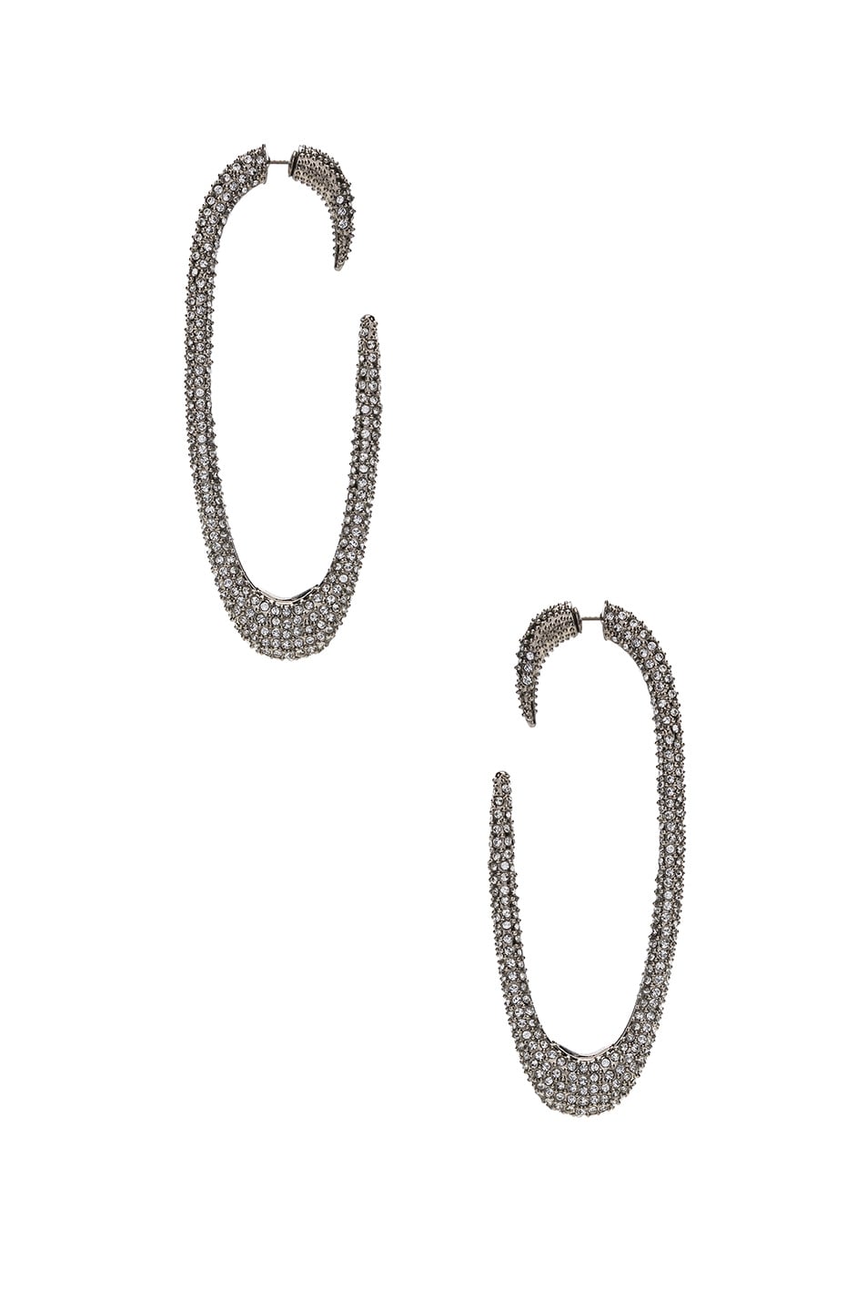 Image 1 of Saint Laurent Embellished Hook Earrings in Palladium & Crystal
