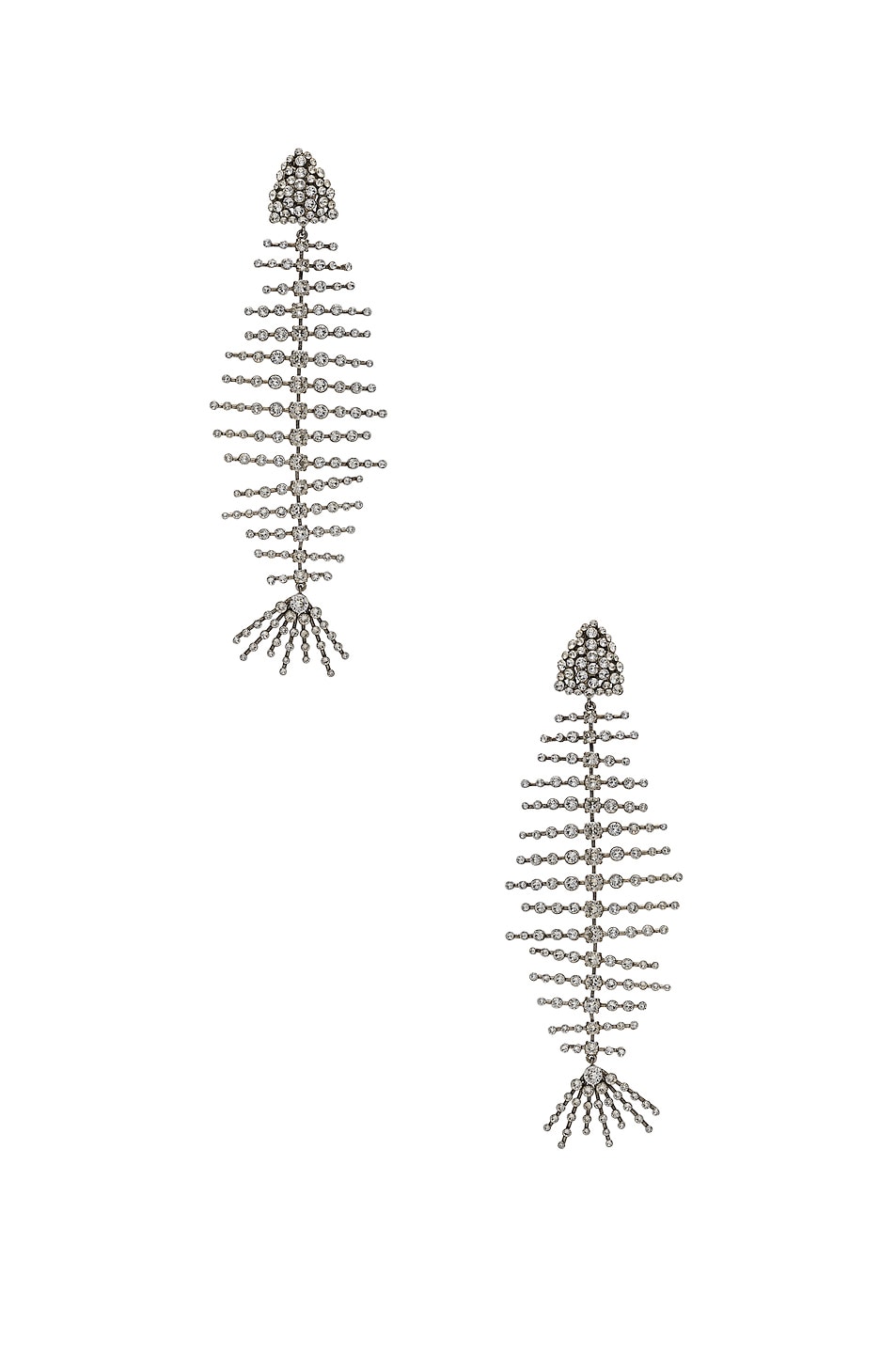 Image 1 of Saint Laurent Fish Bone Statement Earrings in Palladium & Crystal