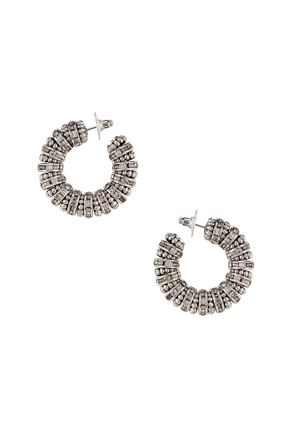 Image 1 of Saint Laurent Embellished Hoop Earrings in Palladium & Crystal