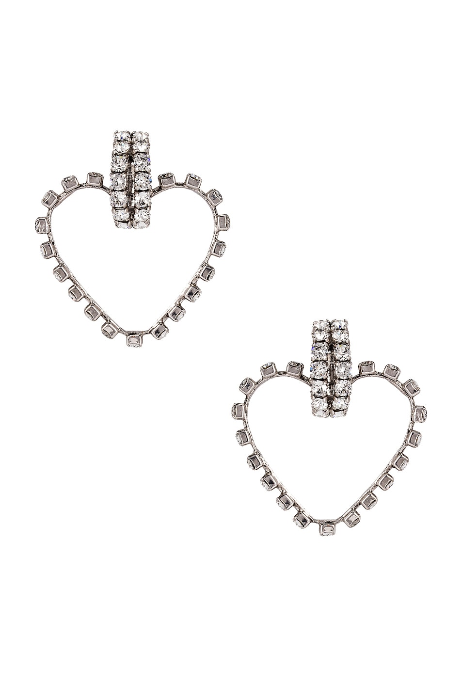 Image 1 of Saint Laurent Heart Clip Earrings in Silver & Crystal