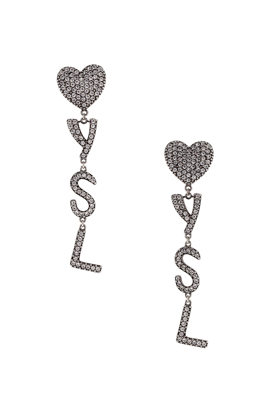 Image 1 of Saint Laurent YSL Earrings in Oxidized Silver & Crystal