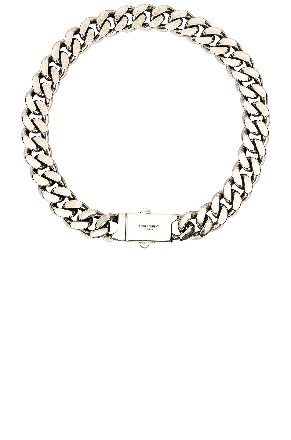 Image 1 of Saint Laurent Gourmette Chain Necklace in Oxidized Silver