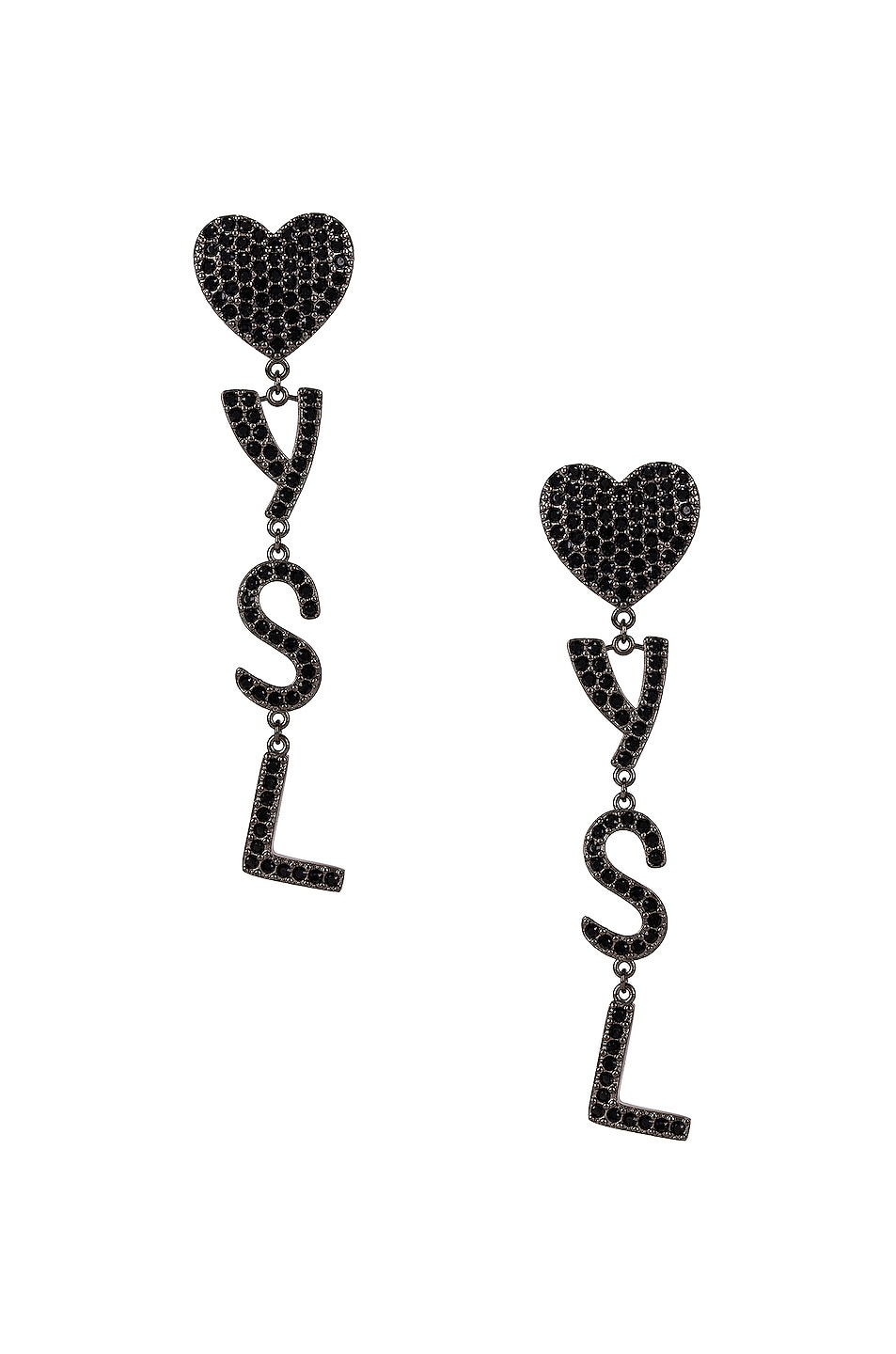 Image 1 of Saint Laurent YSL Heart Earrings in Ruthenium & Black