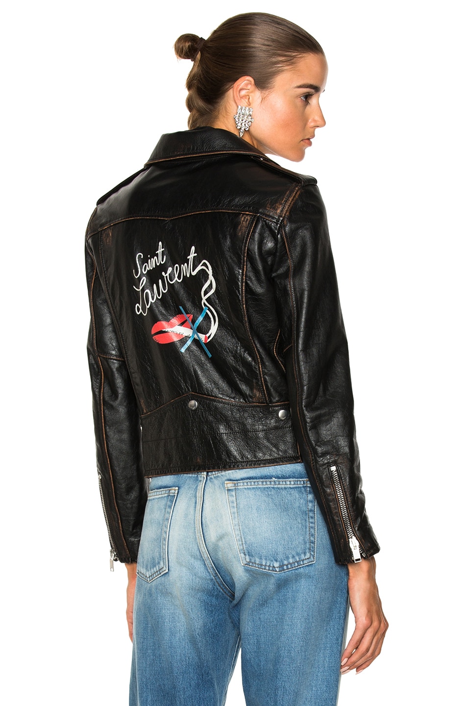 Image 1 of Saint Laurent Smoking Large Lips Motorcycle Jacket in Black
