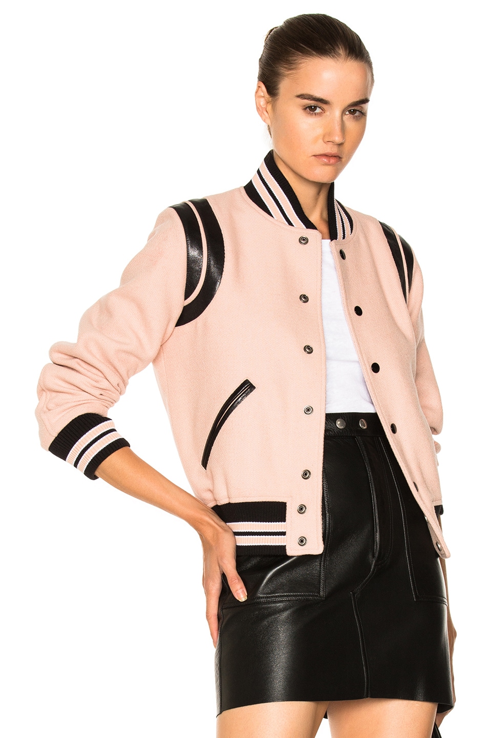Image 1 of Saint Laurent Teddy Bomber Jacket in Powder Pink