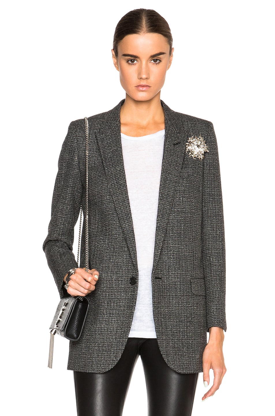Image 1 of Saint Laurent Blazer with Pin in Black & Off White