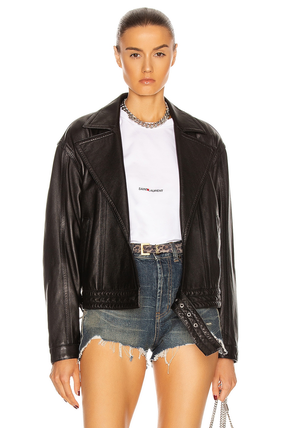 Saint Laurent Oversize Leather Jacket in Noir | FWRD