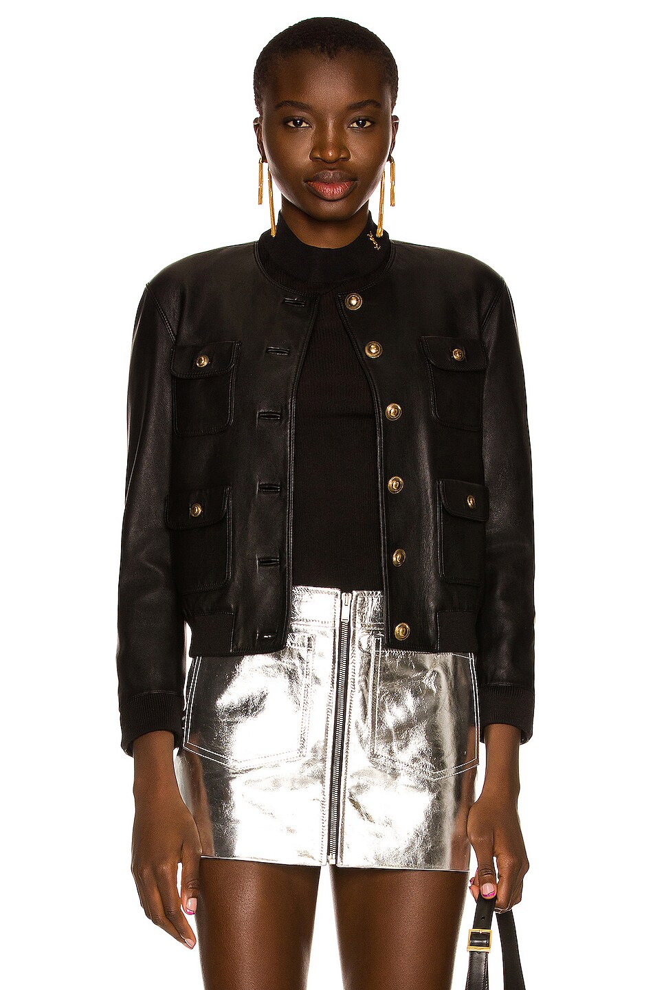 Image 1 of Saint Laurent Leather Fitted Jacket in Black