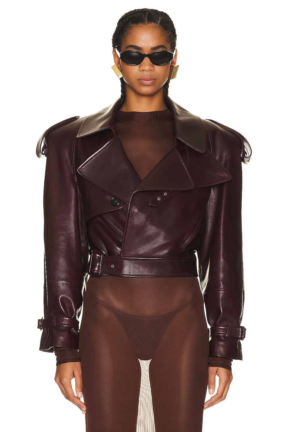 Image 1 of Saint Laurent Leather Trench Jacket in Bordeaux
