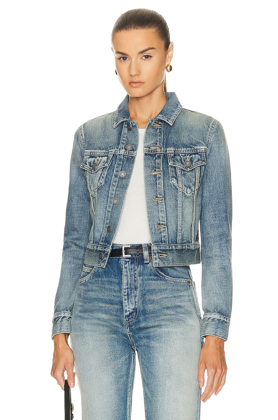 Image 1 of Saint Laurent Fitted Denim Jacket in Niagra Blue