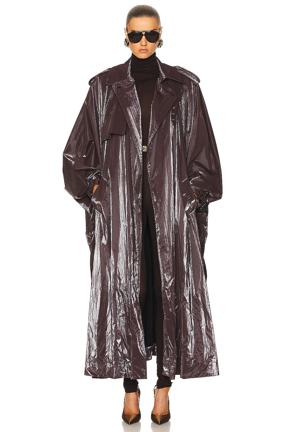 Image 1 of Saint Laurent Cloak Coat in Aubergine