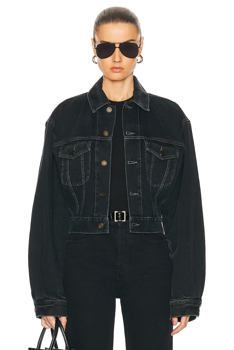 Image 1 of Saint Laurent Neo 80's Denim Jacket in Dark Blue Black