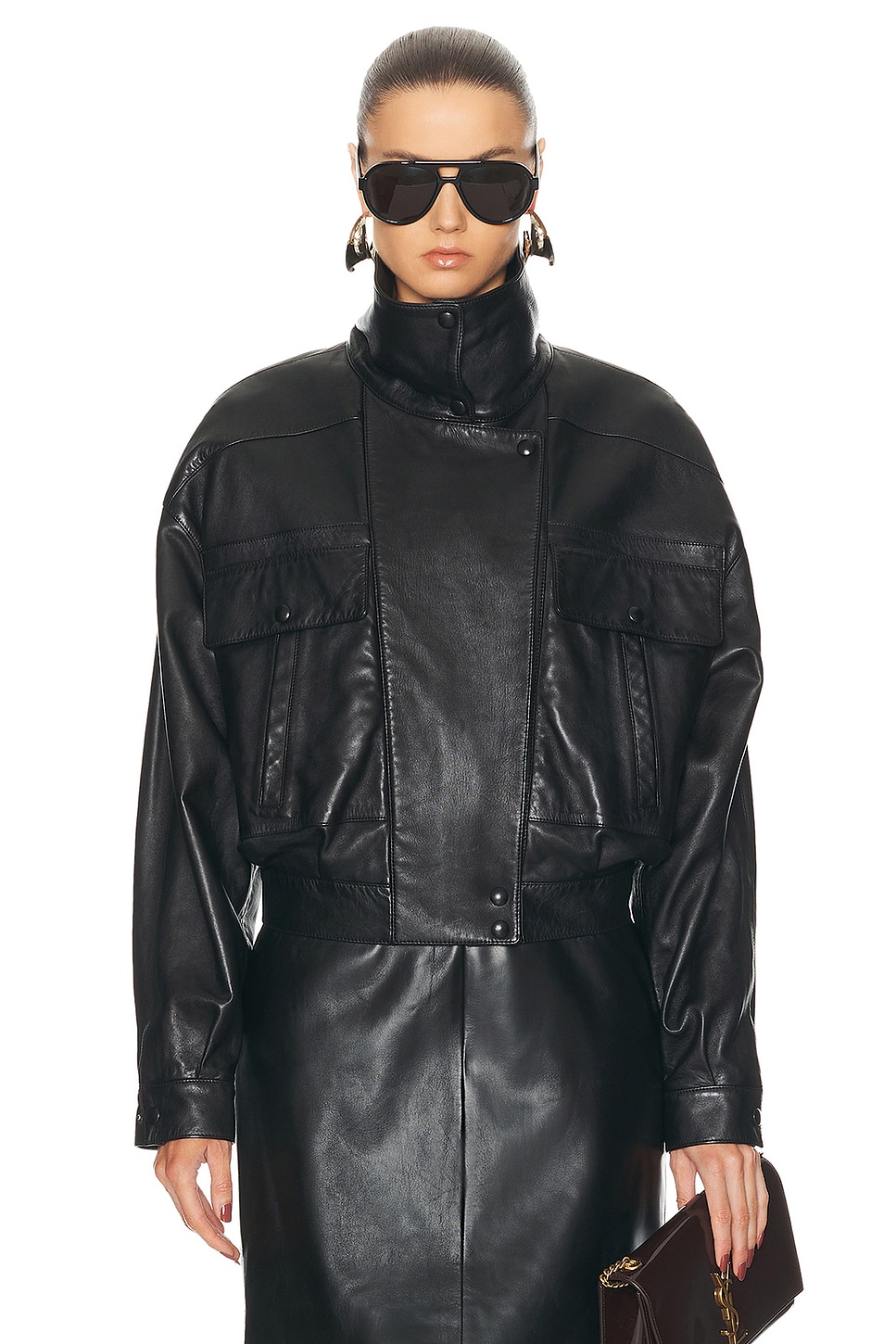 Image 1 of Saint Laurent Leather Bomber Jacket in Noir