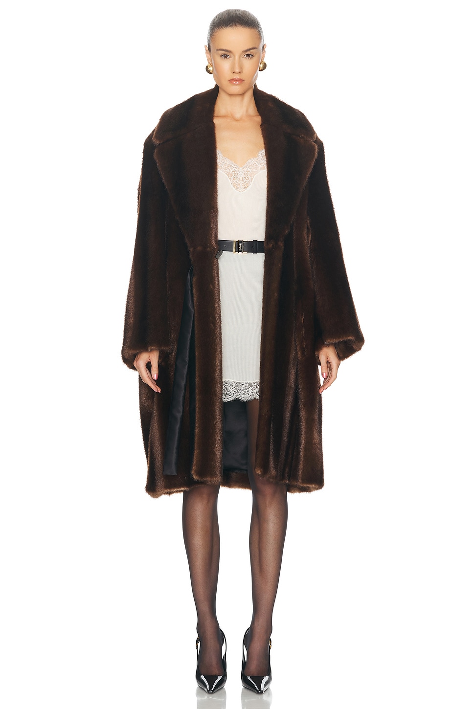 Shop Saint Laurent Faux Fur Coat In Marron Clair & Marron