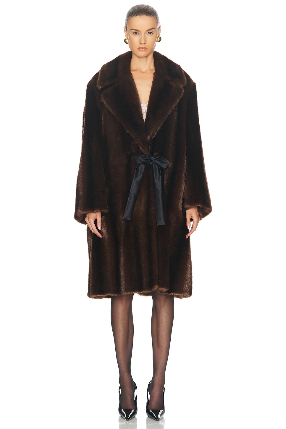 Shop Saint Laurent Faux Fur Coat In Marron Clair & Marron