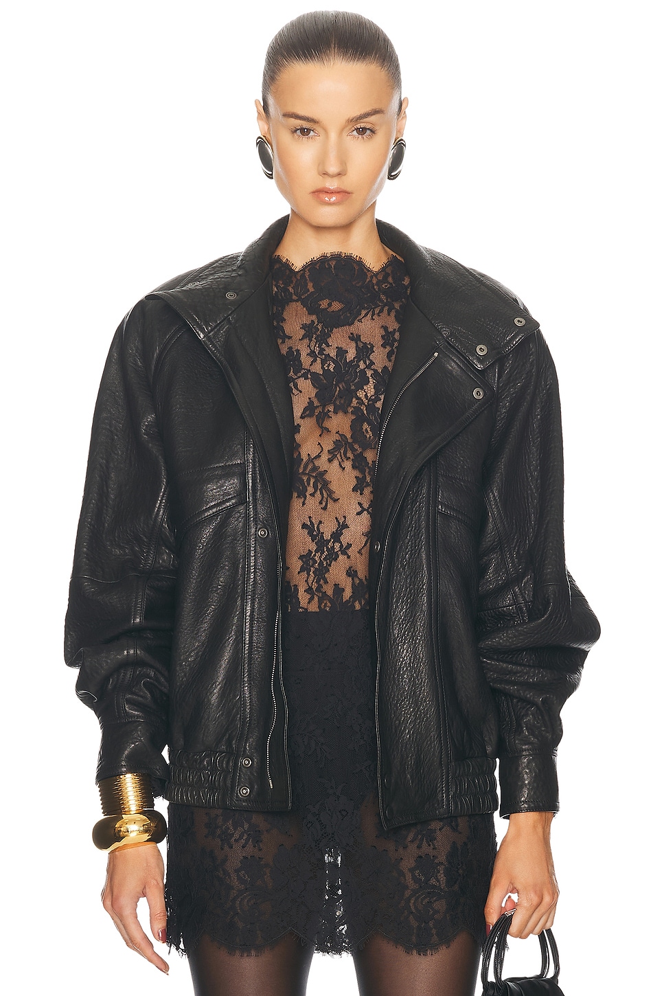 Shop Saint Laurent Leather Jacket In Noir