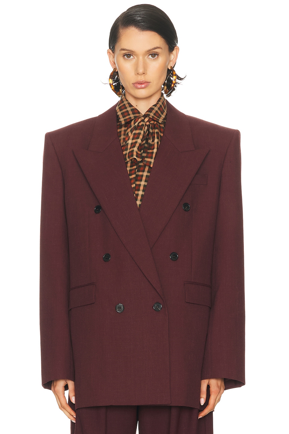 Saint Laurent Double Breasted Blazer In Burgundy