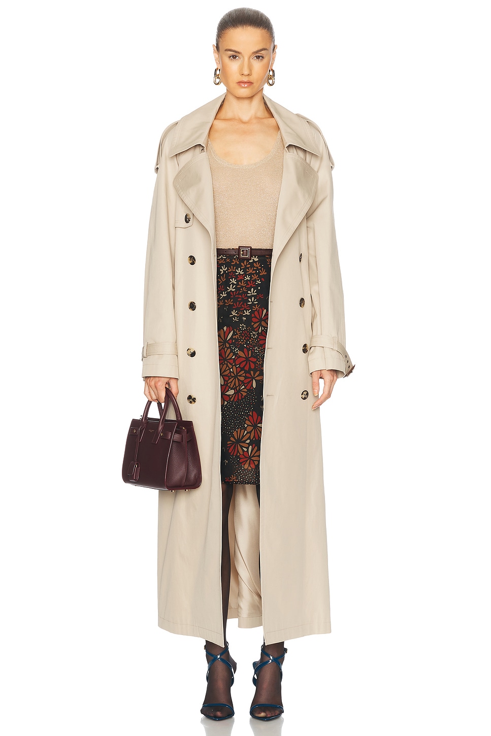 Image 1 of Saint Laurent Long Trench Coat in Beige Clair