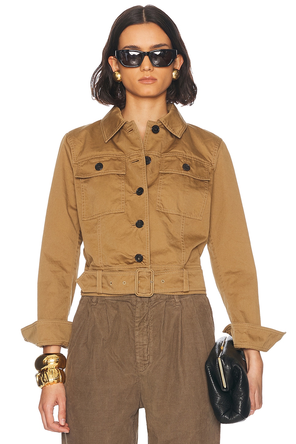 Image 1 of Saint Laurent Cropped Belted Jacket in Chatain
