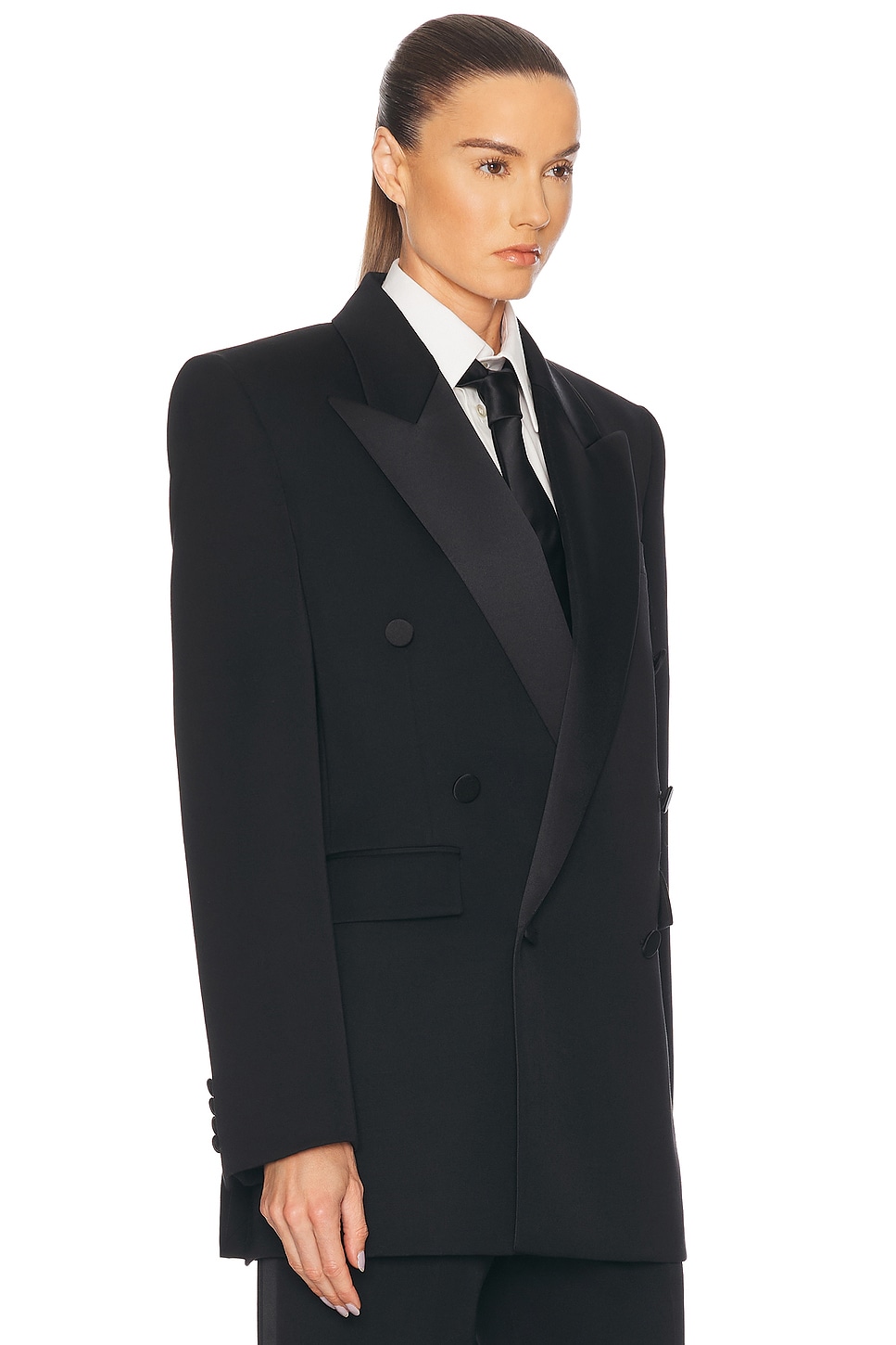 Saint Laurent Black Double-breasted Jacket With Peak Revers And Double Vent On The Rear In Wool Woman