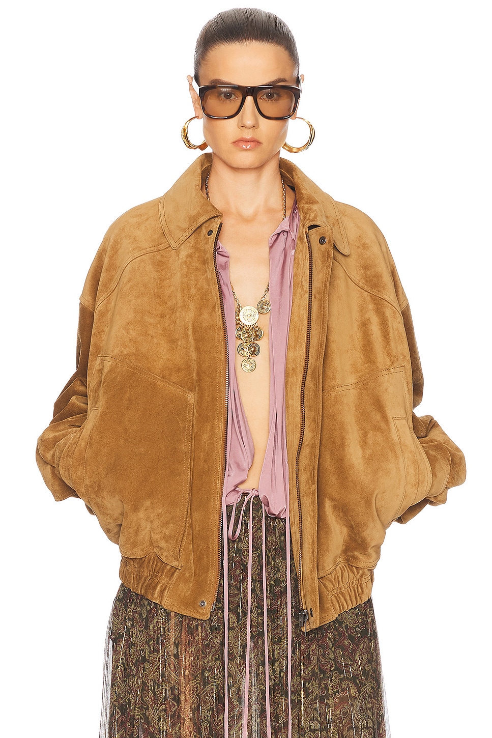 Image 1 of Saint Laurent Suede Bomber Jacket in Brun Cerf