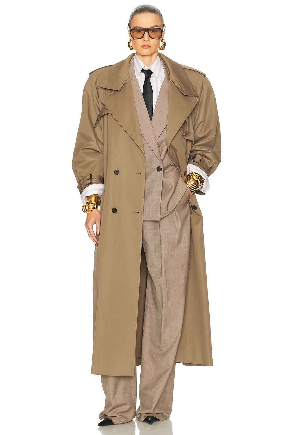 Image 1 of Saint Laurent Belted Trench Coat in Taupe Plaza